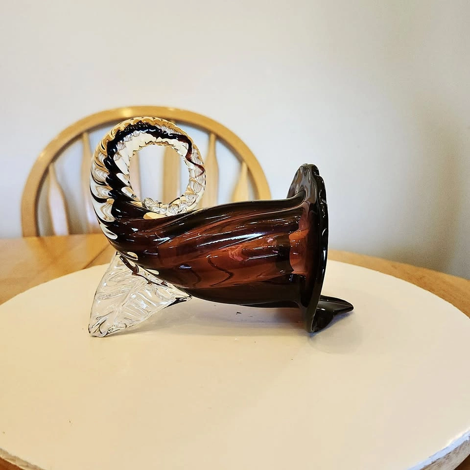 Exquisite Purple Burgundy Glass Cornucopia, Horn of Plenty