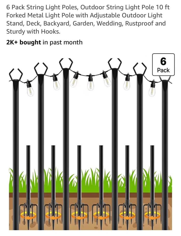 Brand new pack of 6 string lights poles outdoor strings 10ft