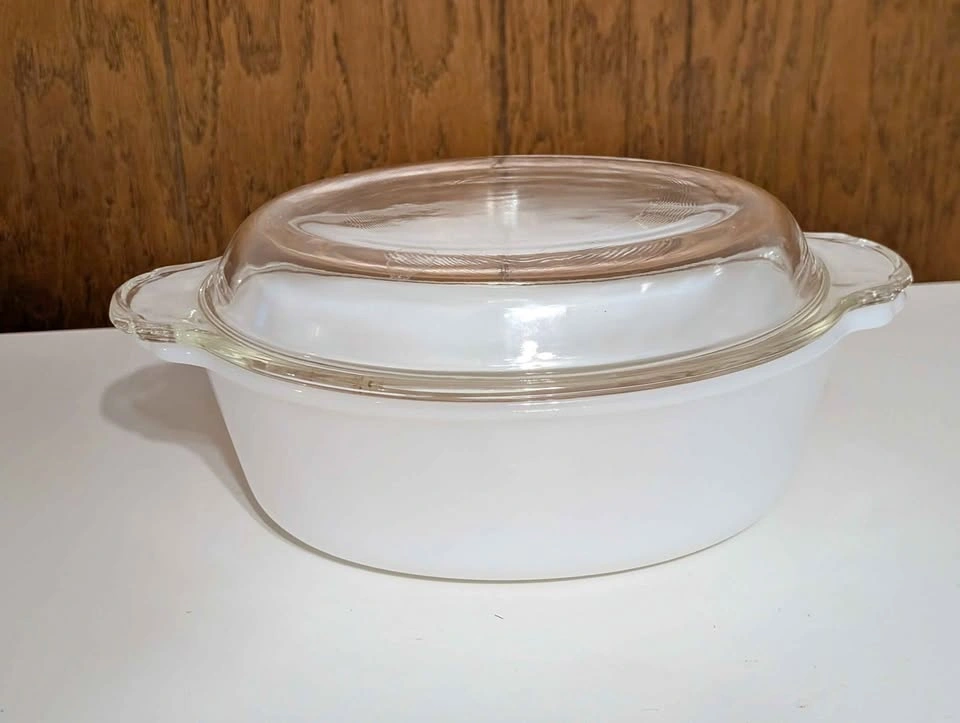 Fire-King Milk Glass Oval Casserole Dish with Lid