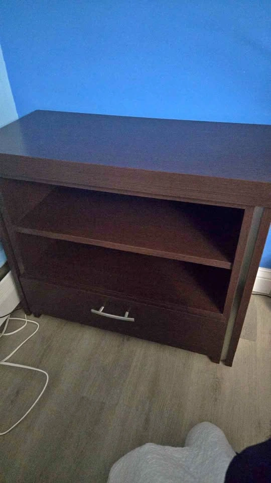 Dark Brown Nightstand with Drawer and Shelves