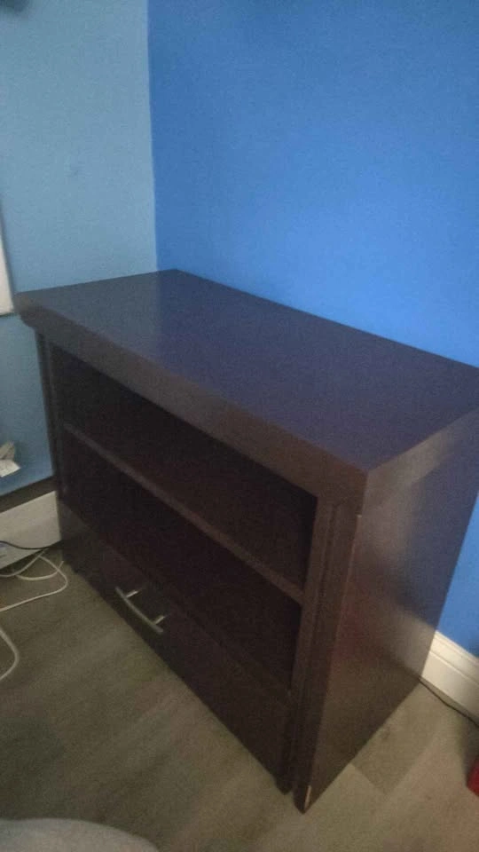 Dark Brown Nightstand with Drawer and Shelves - photo 2