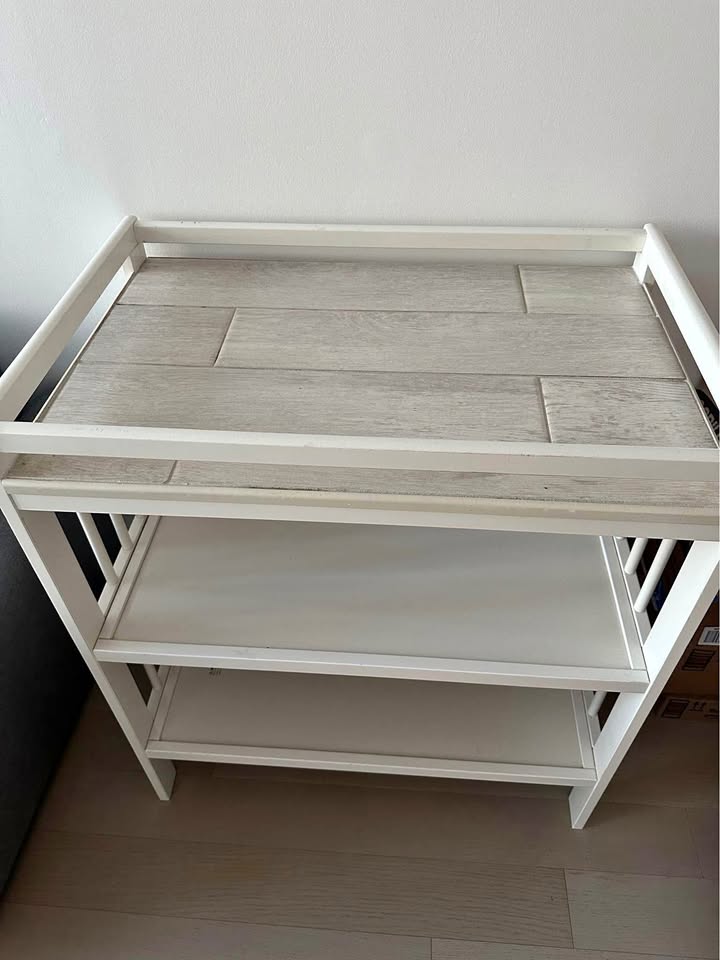 White and marble on top kitchen island/storage
