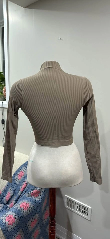 garage cropped ribbed zip up long sleeve - photo 2