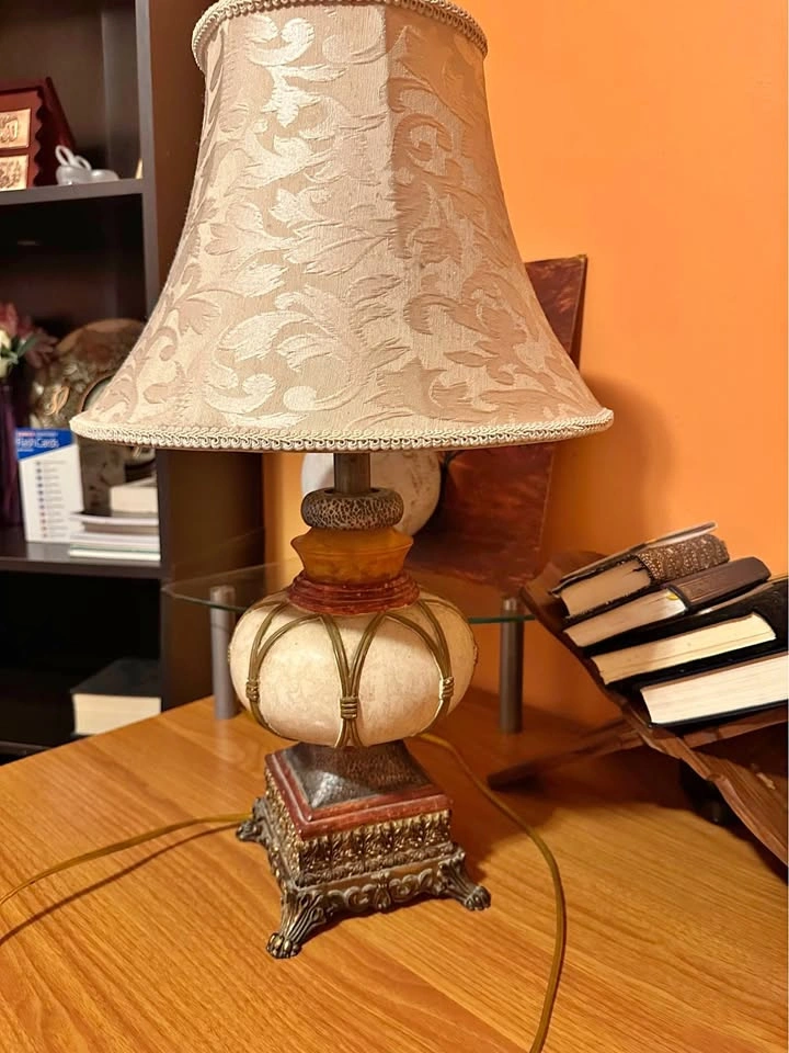Traditional Ornate Table Lamp with Damask Shade