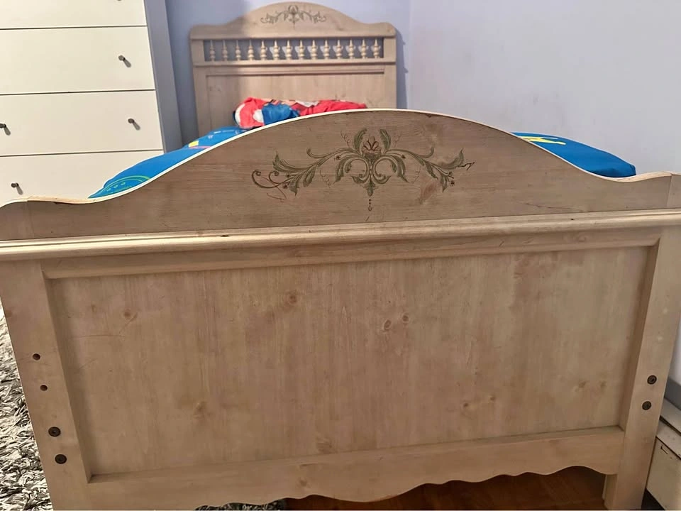Set of 2 Twin Wooden Bed Frames with Floral Stencil