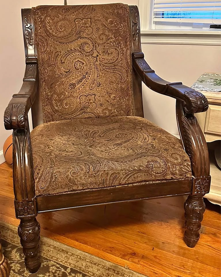 Ornate Carved Wood Paisley Armchair