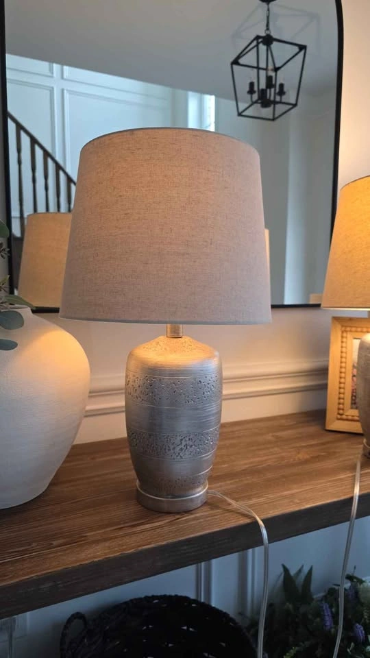 Pair of Textured Silver Table Lamps - photo 2