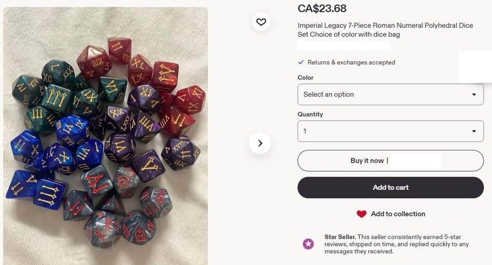 New Imperial Legacy 7-Piece Roman Numeral DND RPG Dice Set - photo 4