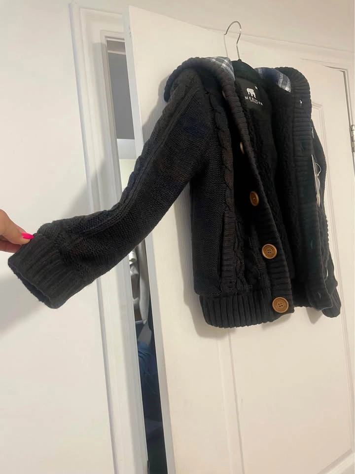 NWT American Stitch Black Cable-Knit Sherpa Hoodie Cardigan - photo 2