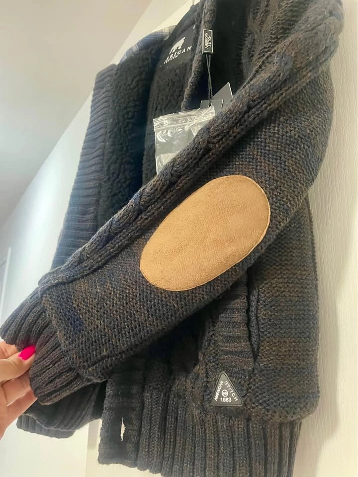 NWT American Stitch Black Cable-Knit Sherpa Hoodie Cardigan - photo 3