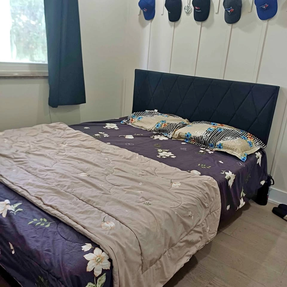 Queen Bed Frame with Upholstered Headboard and Mattress
