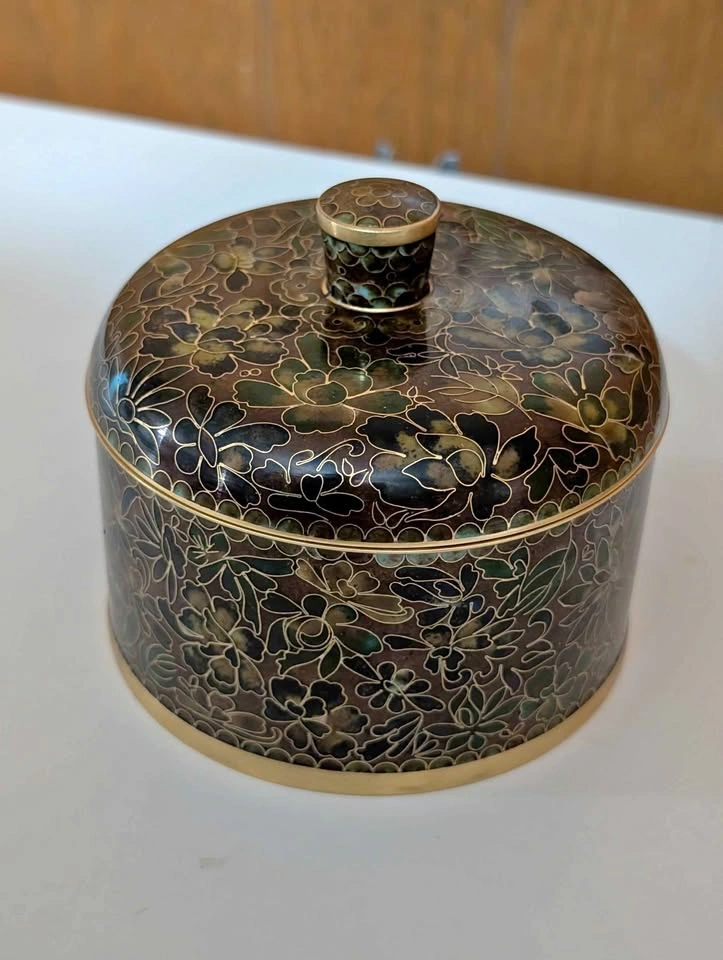 Vintage Cloisonné Enamel Floral Lidded Jar