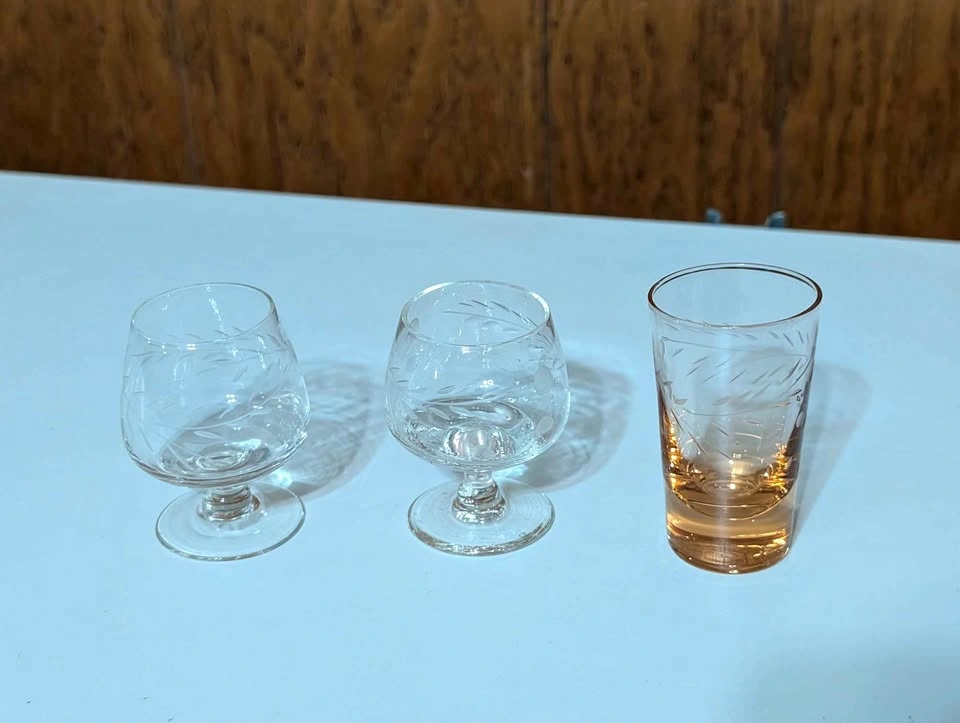 Vintage Etched Glass Miniatures - Set of 3