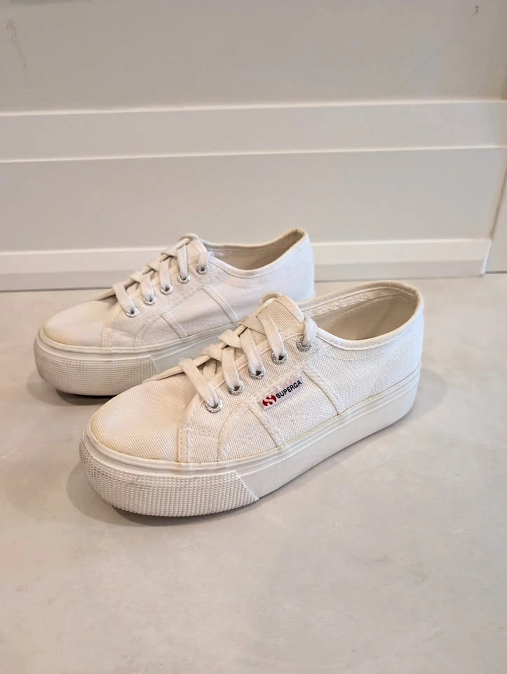 Superga 2790 Linea flatform chunky trainers white canvas Size 38