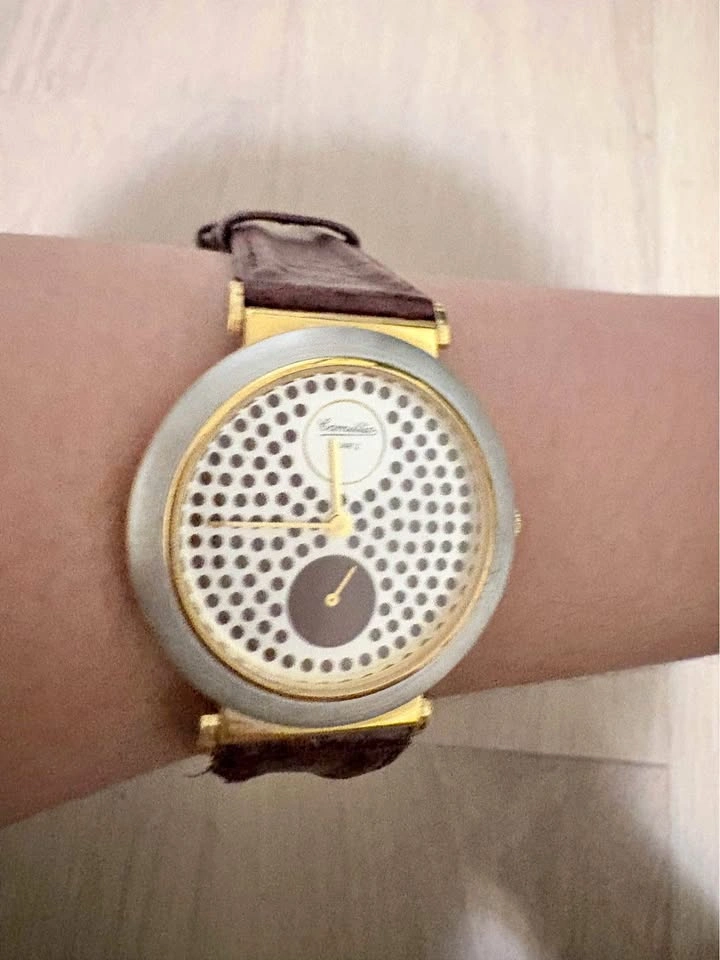 Vintage Corniche Dual Dial Watch with Brown Leather Strap