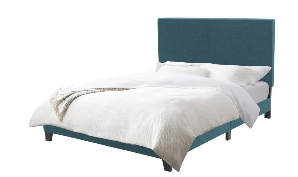 Ocean Blue Fabric Queen Bed with Slats