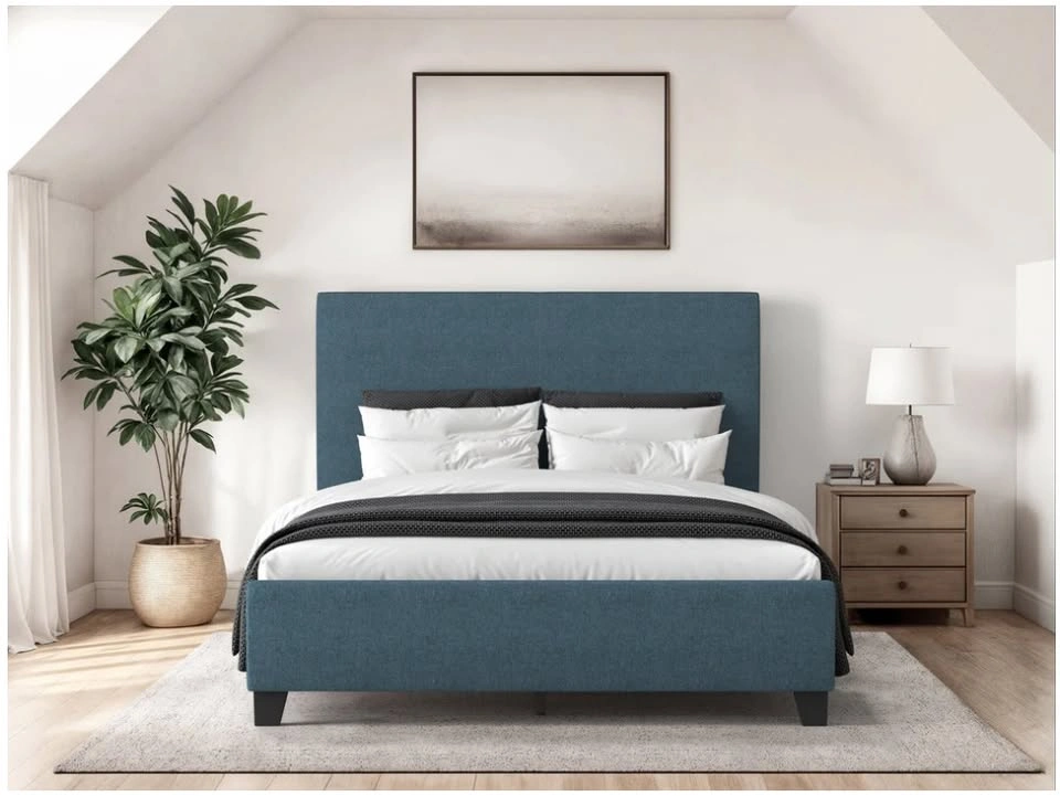 Ocean Blue Fabric Queen Bed with Slats - photo 2