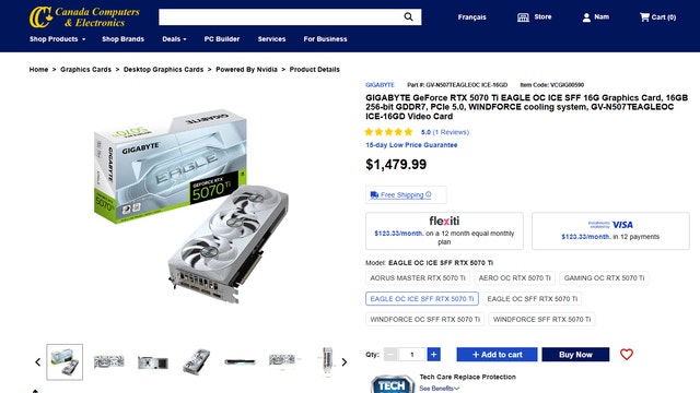 GIGABYTE RTX 5070 Ti White EAGLE OC ICE SFF 16G Graphics Card