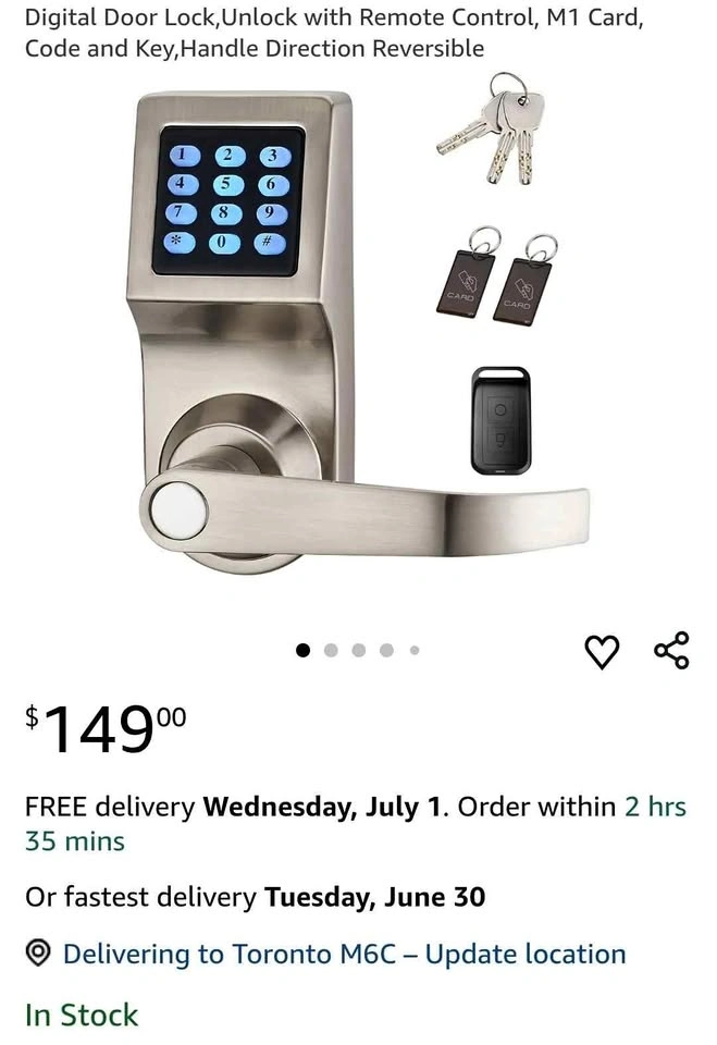 Digital Door Lock with Remote, M1 Card, Code, and Key