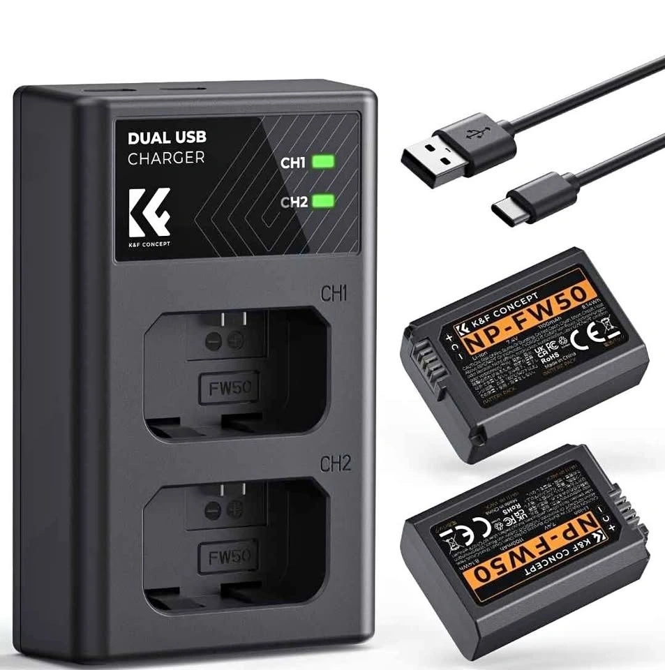 K&F CONCEPT NP-FW50 Battery and Dual Charger for Sony