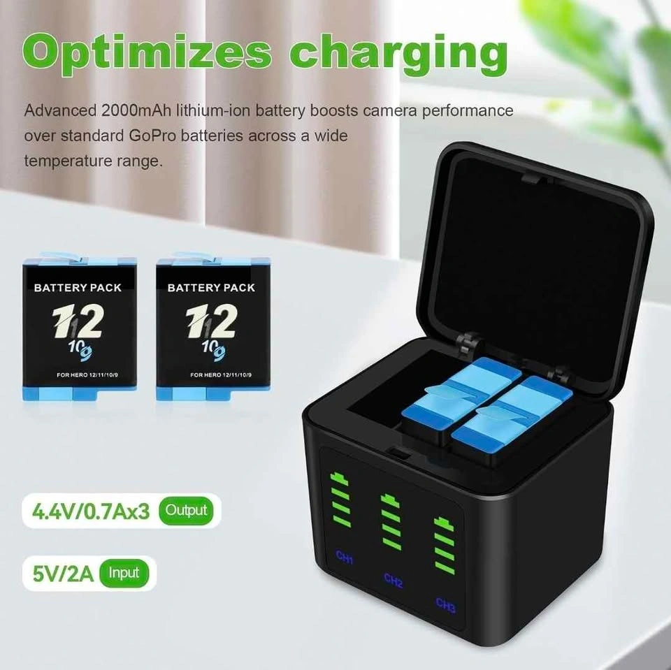 Dual Battery Charger + 2 Enduro Batteries for GoPro Hero 12/11/1 - photo 2