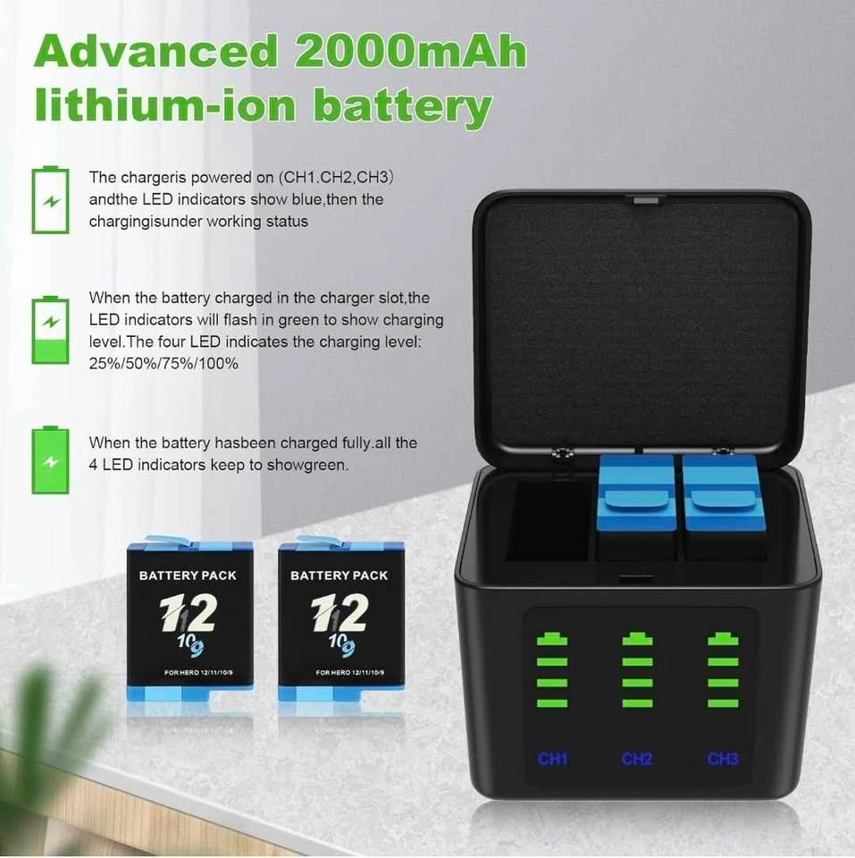 Dual Battery Charger + 2 Enduro Batteries for GoPro Hero 12/11/1 - photo 3