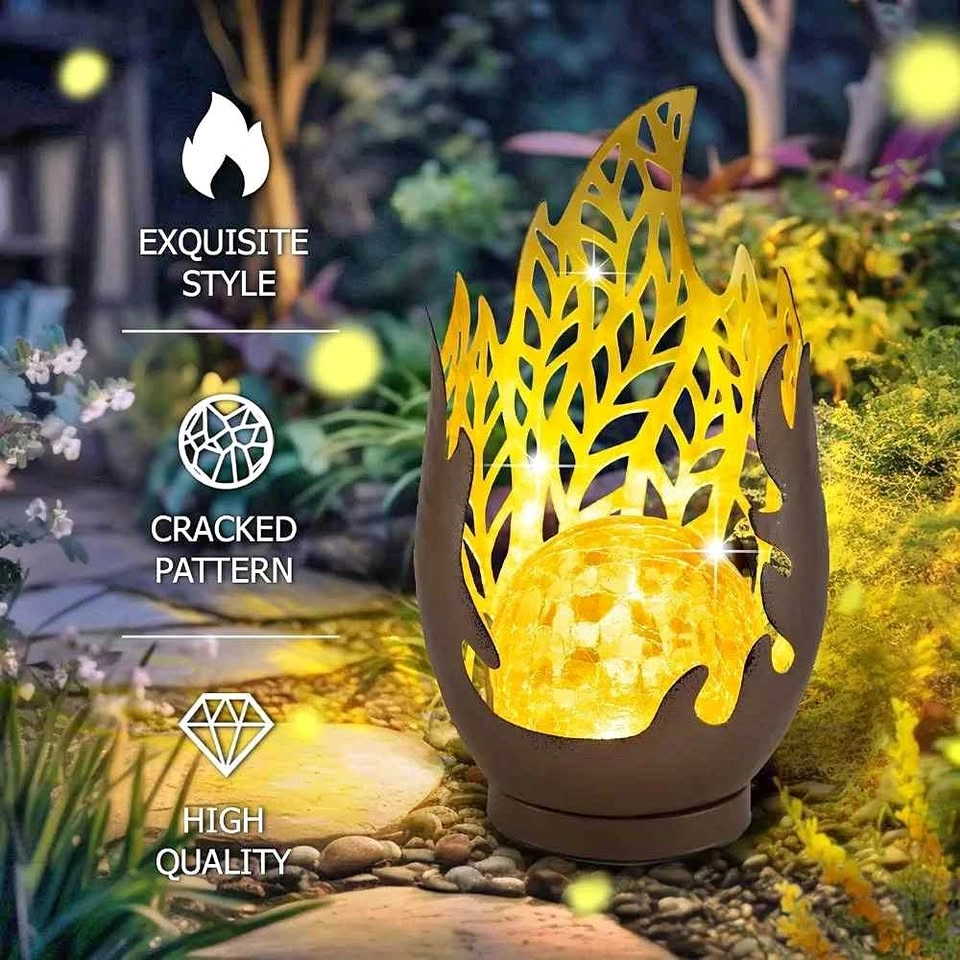 Solar Lights Outdoor Garden Decor Cracked Glass Globe