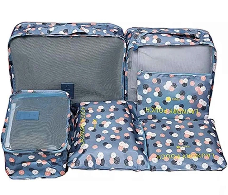 Packing Cubes for Suitcase Travel Luggage 6PCS Blue Flowers