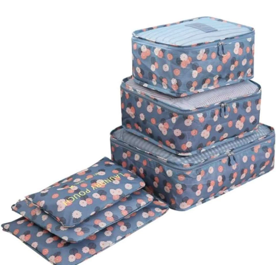 Packing Cubes for Suitcase Travel Luggage 6PCS Blue Flowers - photo 5