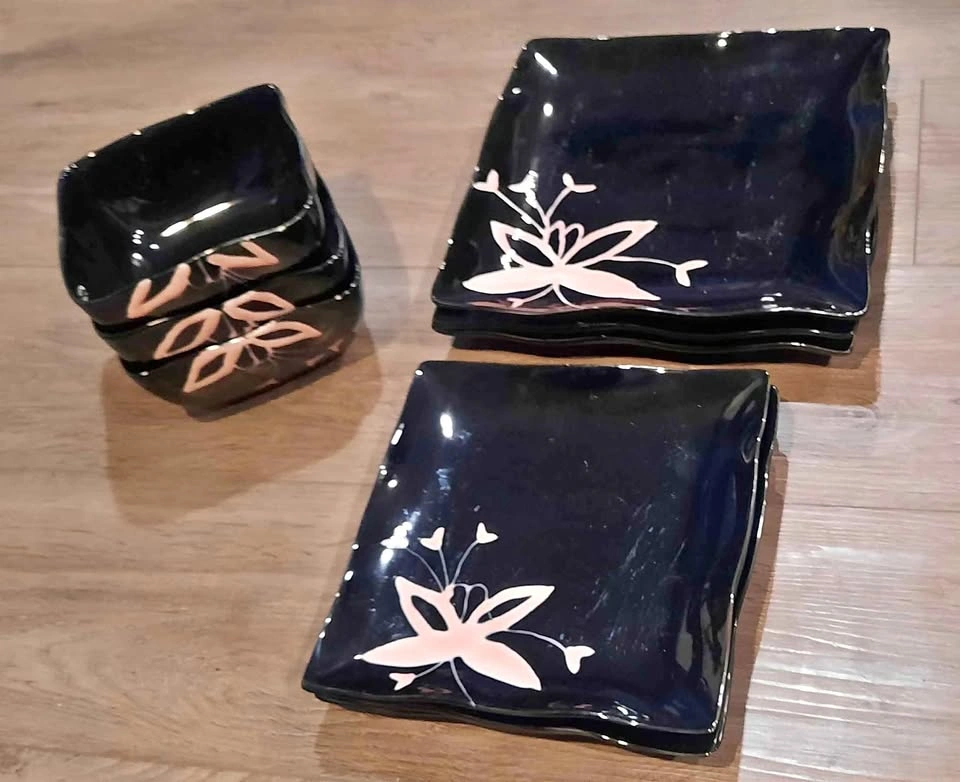 Japanese Style Square Plates and Bowls Set of 3