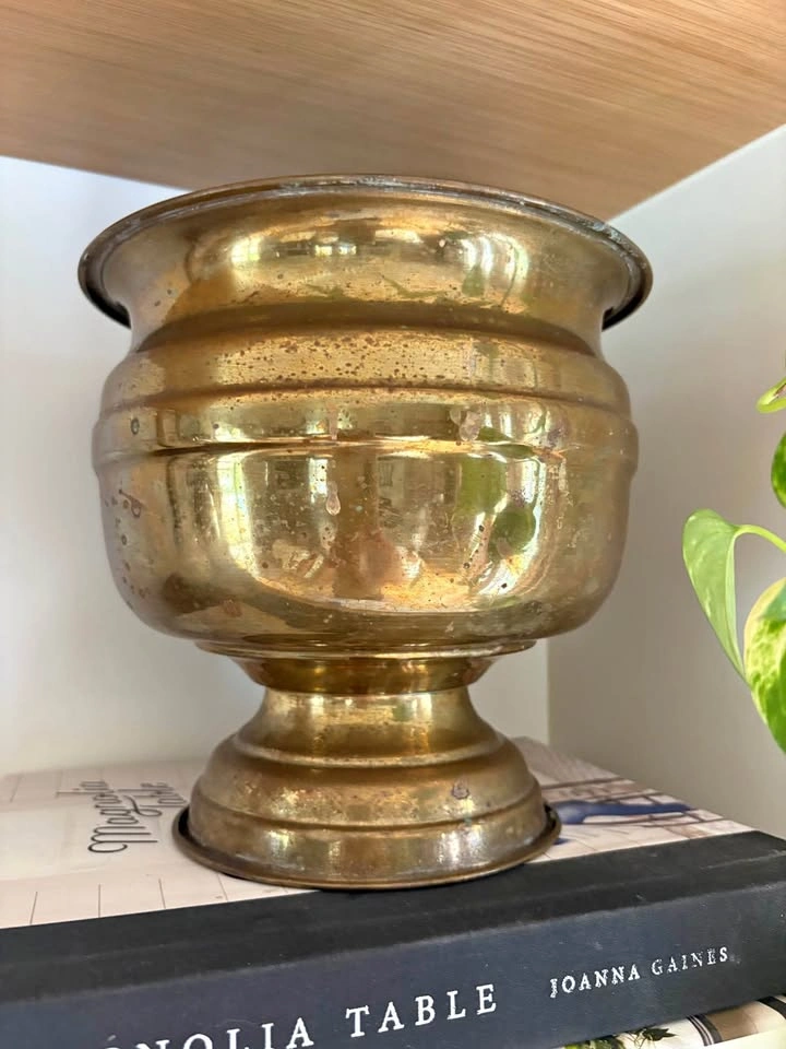 Vintage Brass Pedestal Planter