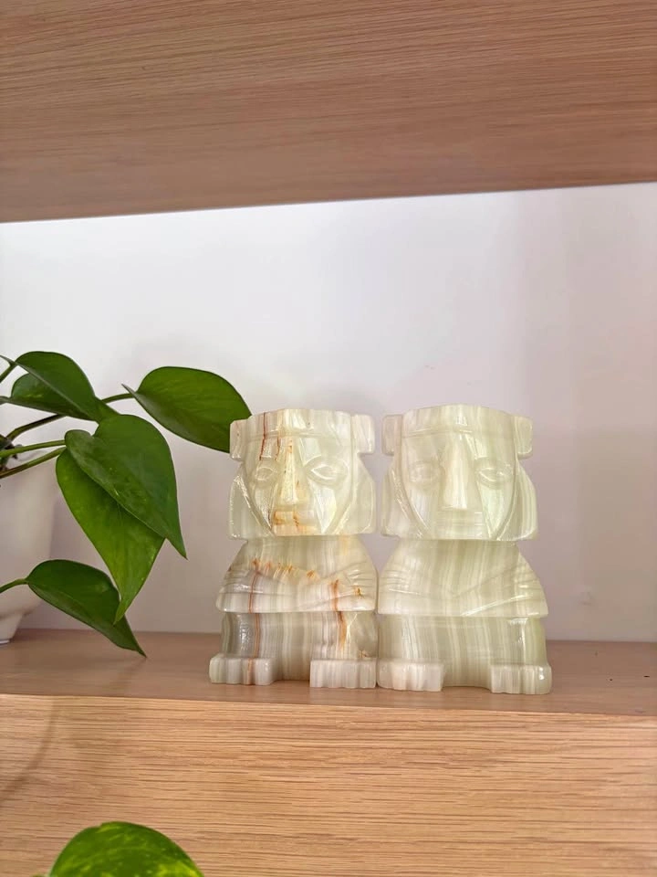 Vintage Carved Onyx Aztec Figure Bookends