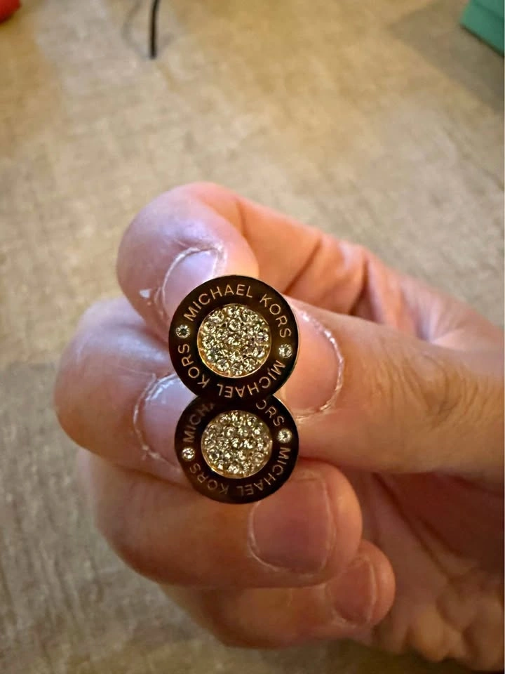 Michael Kors Rose Gold Pavé Logo Stud Earrings