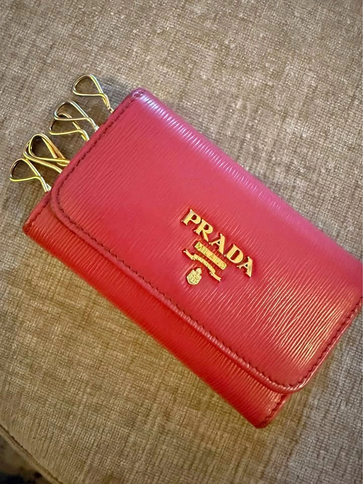 Authentic Prada Red Saffiano Leather 6-Key Holder / Key Case