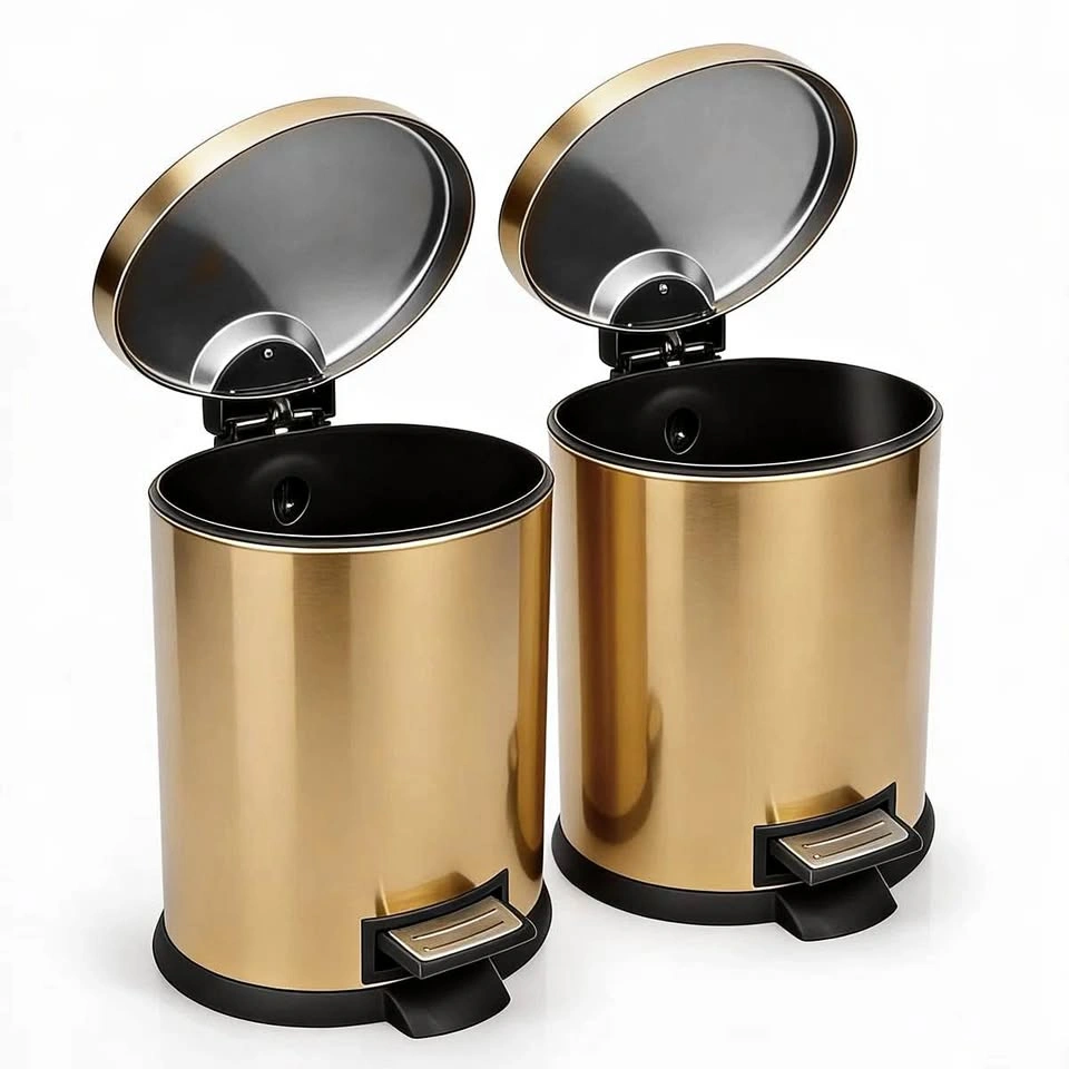 2-Piece 5L Stainless Steel Oval Gold Trash Can Set