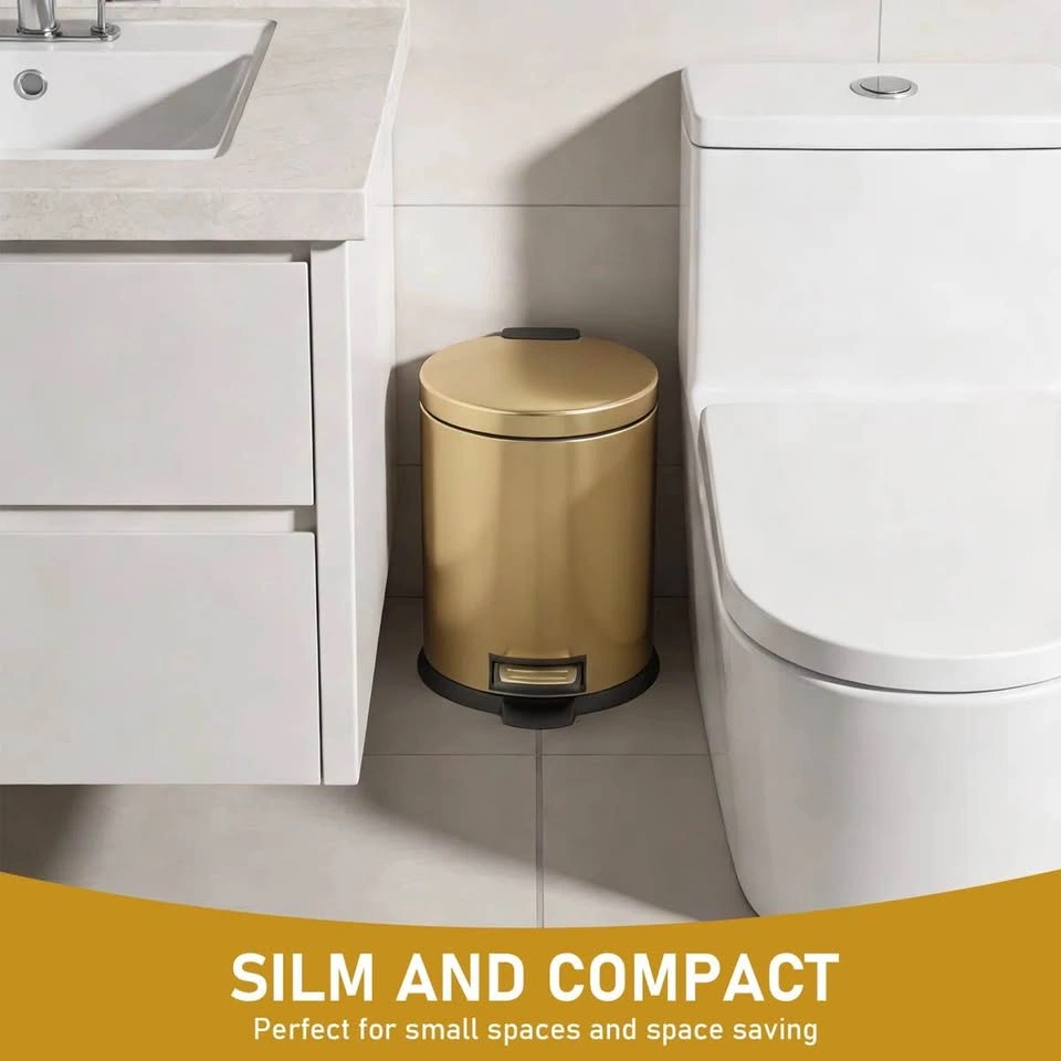 2-Piece 5L Stainless Steel Oval Gold Trash Can Set - photo 2