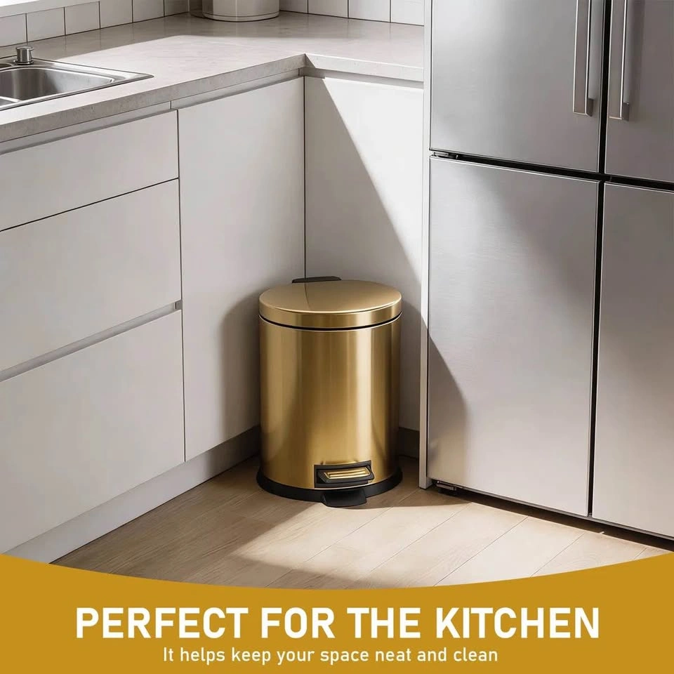 2-Piece 5L Stainless Steel Oval Gold Trash Can Set - photo 4