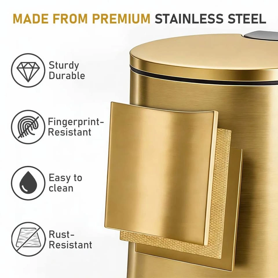2-Piece 5L Stainless Steel Oval Gold Trash Can Set - photo 5