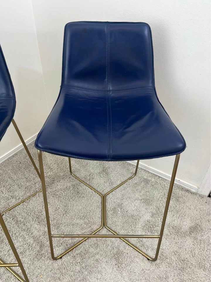 West Elm Slope Counter Stools – Set of 2 – Blue Leather - photo 3