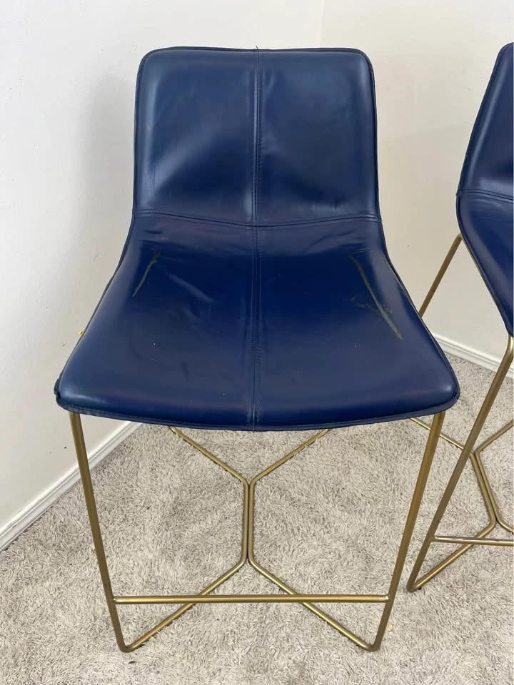West Elm Slope Counter Stools – Set of 2 – Blue Leather - photo 4