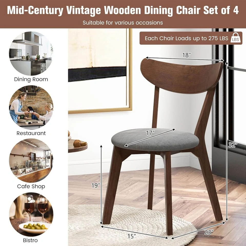 COSTWAY 4-Piece Mid-Century Modern Dining Chairs Set - photo 4