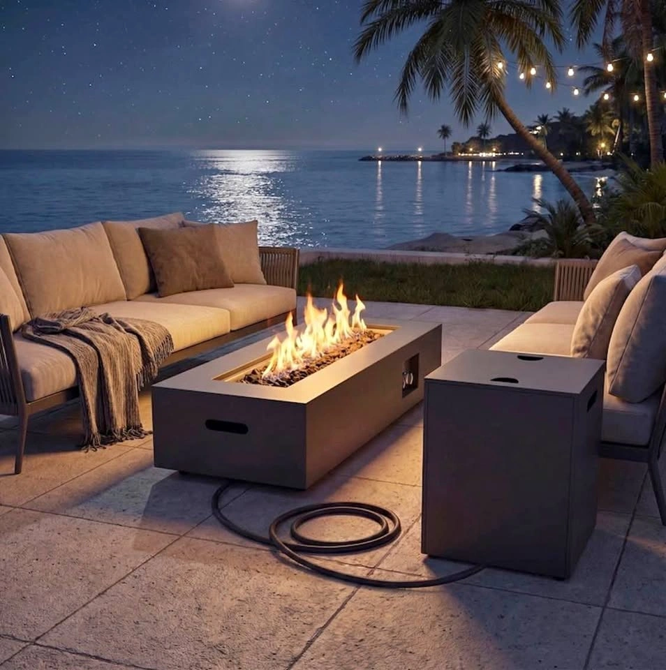 Gymax 42'' Outdoor Rectangular Fire Table 50K BTU Propane