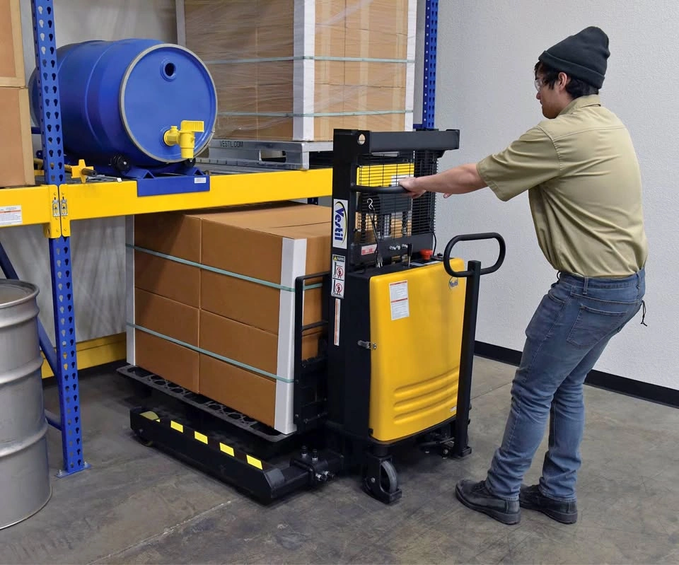 Vestil Steel Adjustable Stacker with Powered Lift 3,000 Lb.