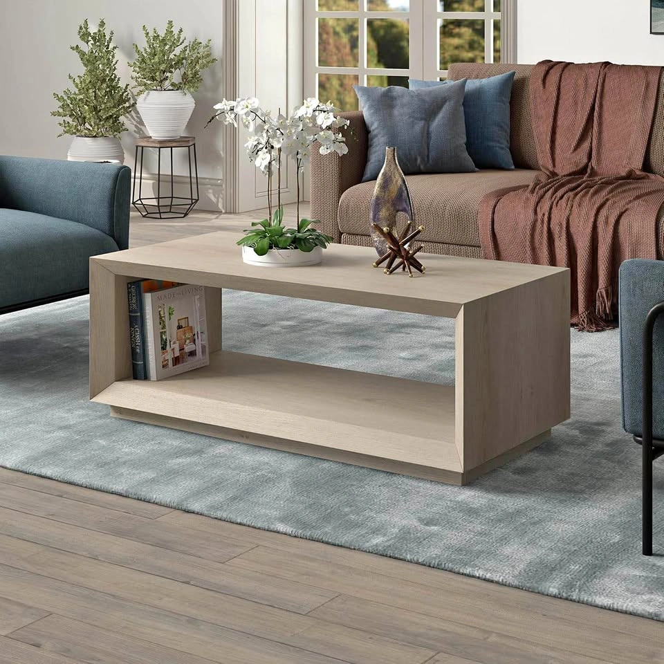 Evie 47.5 in. Alder White Rectangle MDF Top Coffee Table