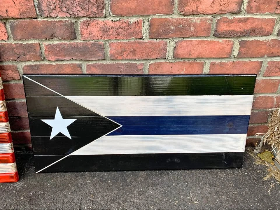 Handmade wooden Puerto Rican ThinBlueline Flag