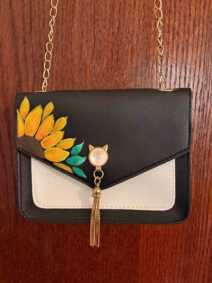 Hand painted Black Shoulder Bag