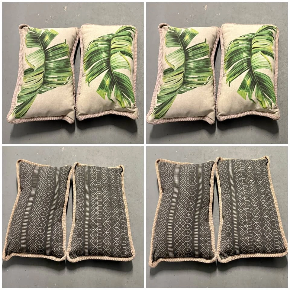 4 Waterproof outdoor pillows. Two patterns per pillow 12x20