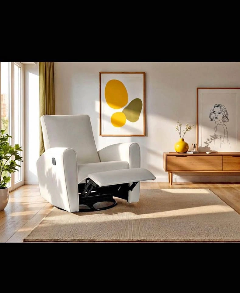 CorLiving Marin Swivel Glider Recliner in Faux Leather - White