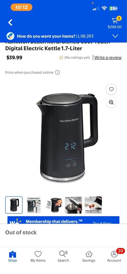 Hamilton Beach Refurbished Cool-Touch Digital Electric Kettle 1.