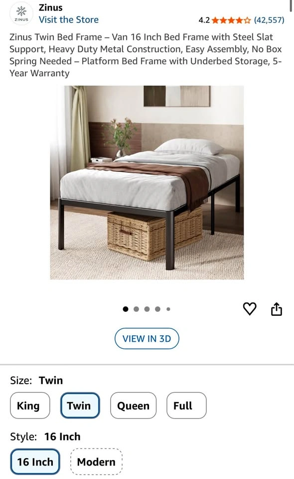 Zinus Twin Bed frame with Ikea twin mattress